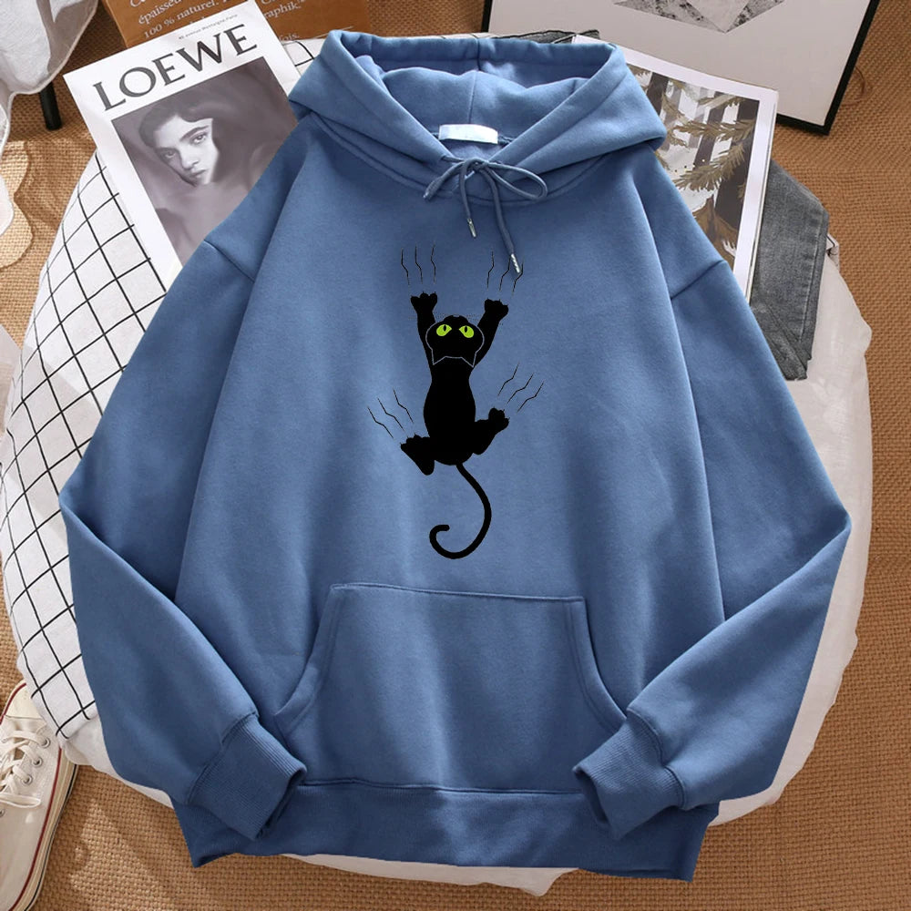 Naughty Black Cat Hoodie Harajuku Fleece Unisex