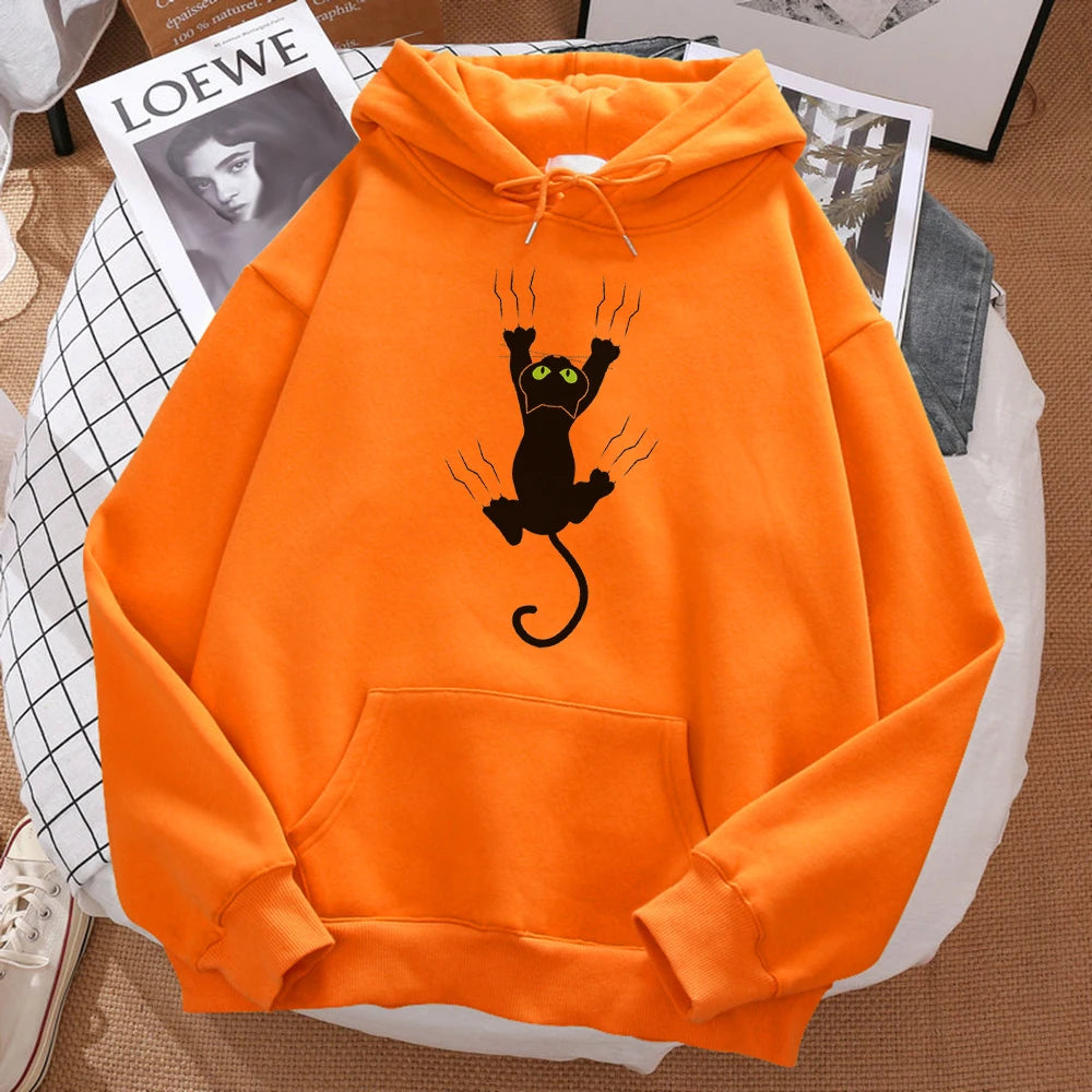 Naughty Black Cat Hoodie Harajuku Fleece Unisex