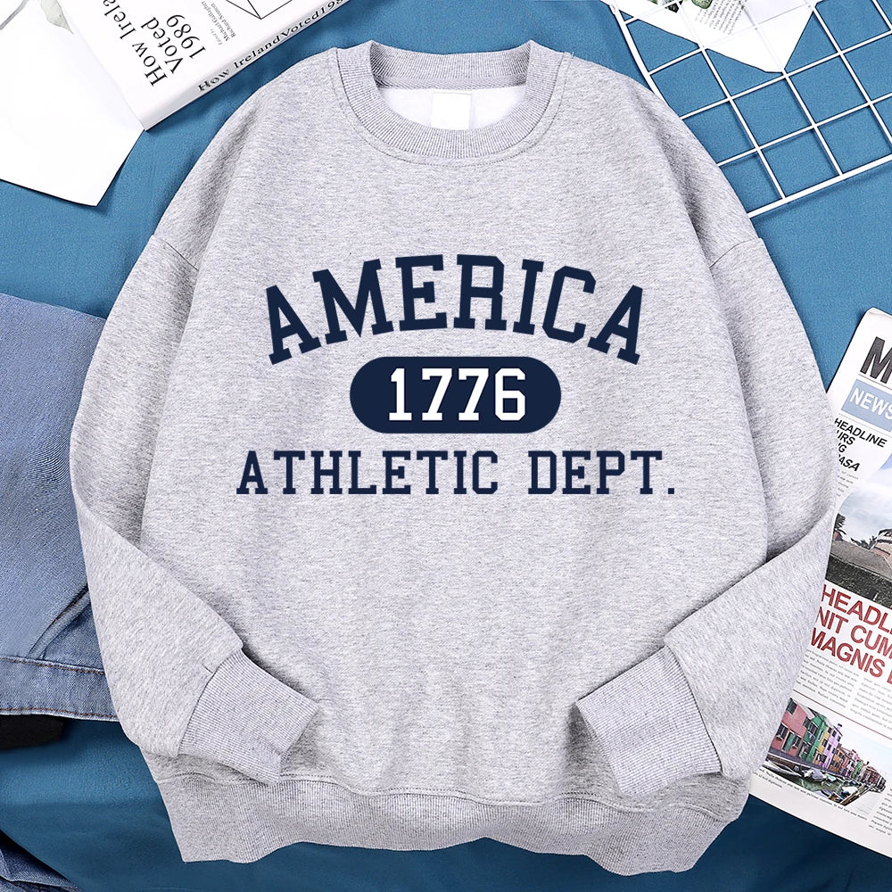 America 1776 Letter Print Hoodie Unisex Casual Pullover