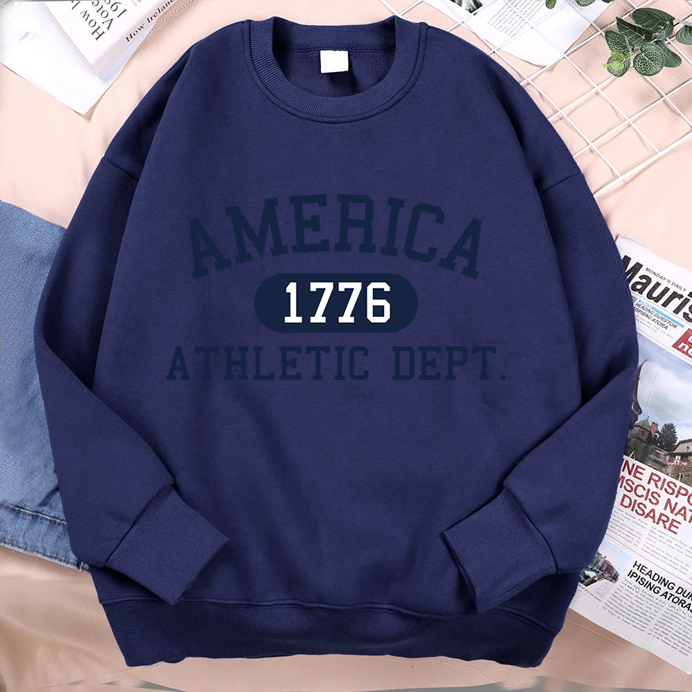 America 1776 Letter Print Hoodie Unisex Casual Pullover