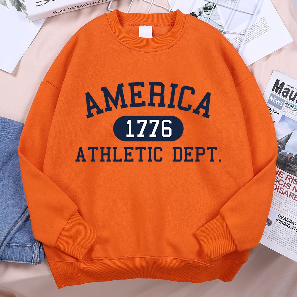 America 1776 Letter Print Hoodie Unisex Casual Pullover