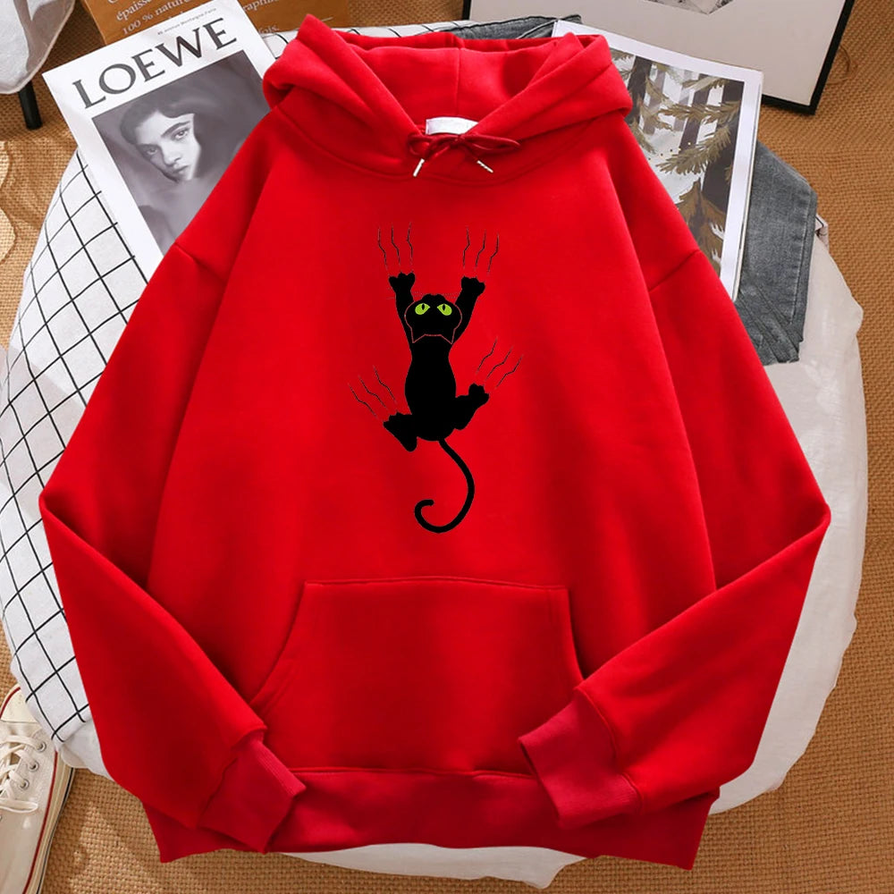 Naughty Black Cat Hoodie Harajuku Fleece Unisex