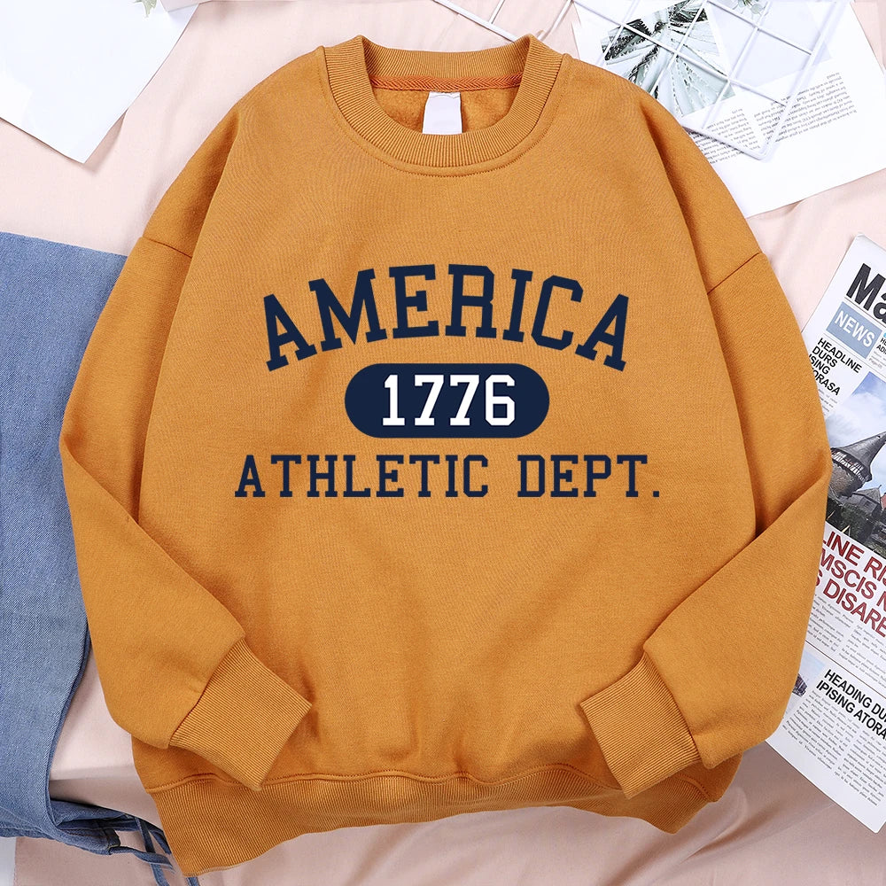 America 1776 Letter Print Hoodie Unisex Casual Pullover