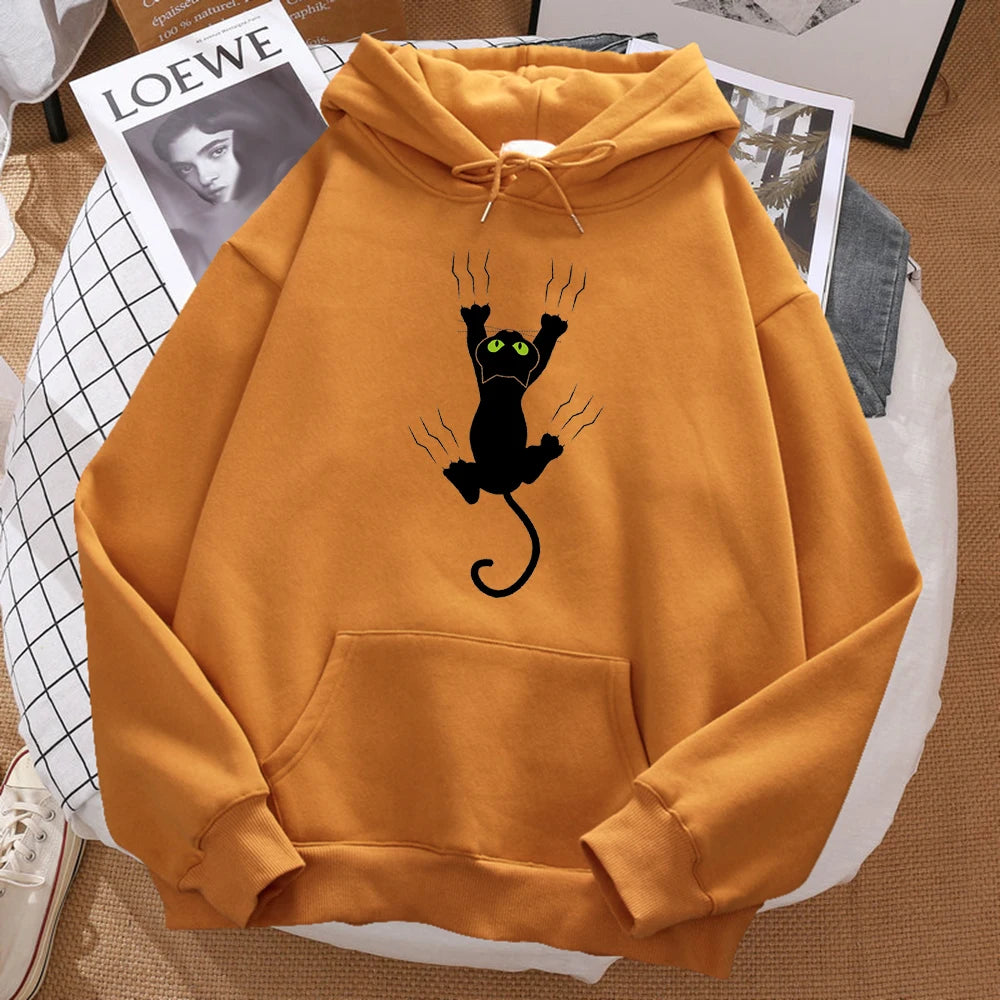 Naughty Black Cat Hoodie Harajuku Fleece Unisex