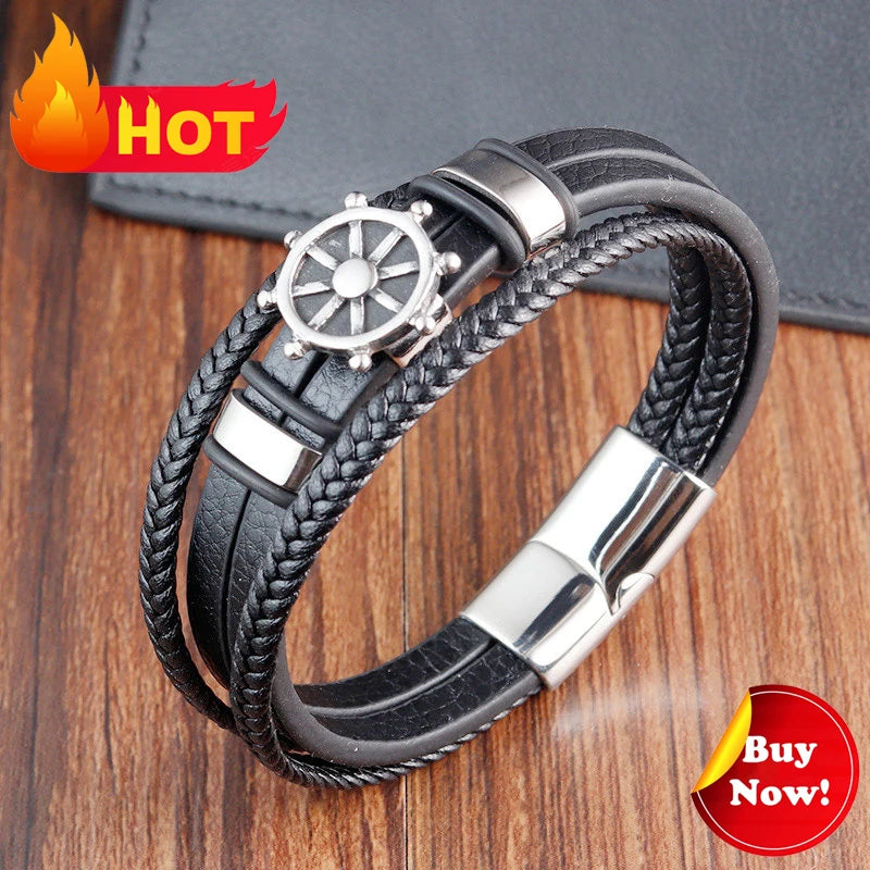 Vintage Leather Viking Bracelet for Men