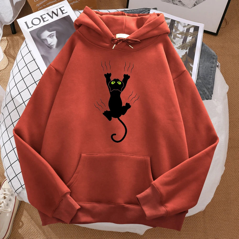 Naughty Black Cat Hoodie Harajuku Fleece Unisex