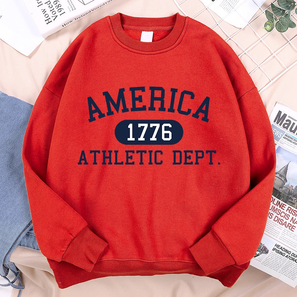 America 1776 Letter Print Hoodie Unisex Casual Pullover