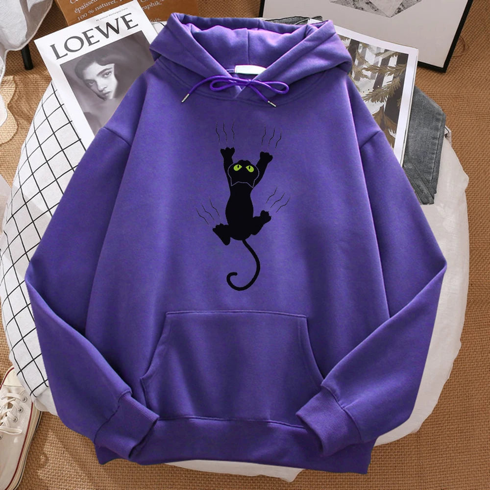 Naughty Black Cat Hoodie Harajuku Fleece Unisex