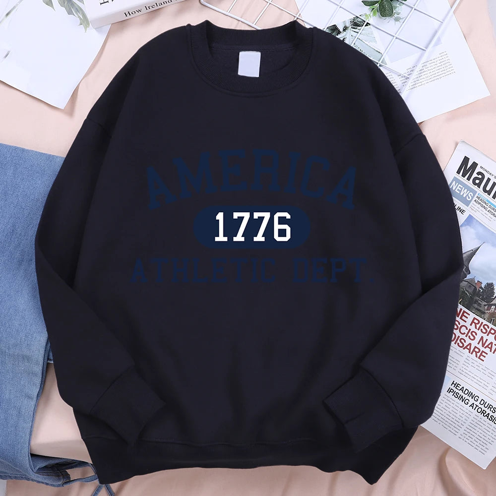 America 1776 Letter Print Hoodie Unisex Casual Pullover