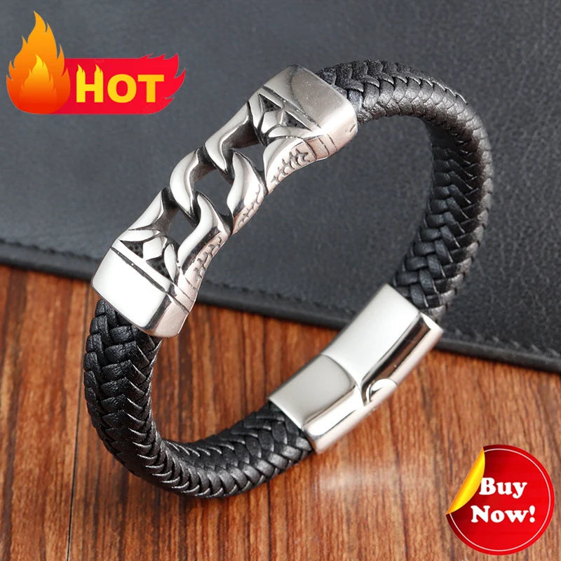 Vintage Leather Viking Bracelet for Men
