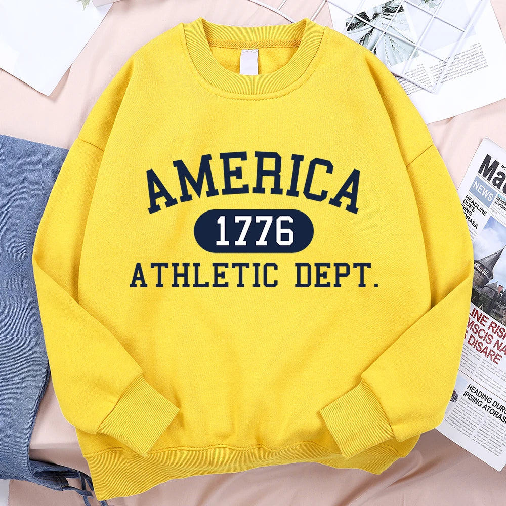 America 1776 Letter Print Hoodie Unisex Casual Pullover