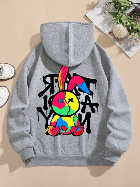 Cute Rabbit Print Oversized Hoodie for Women