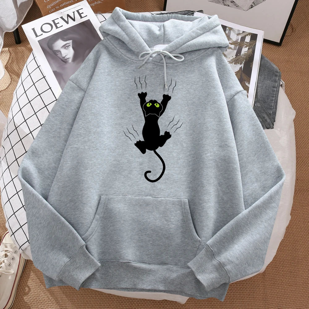 Naughty Black Cat Hoodie Harajuku Fleece Unisex
