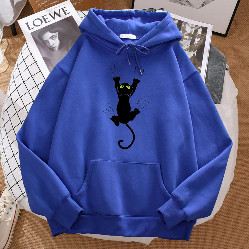 Naughty Black Cat Hoodie Harajuku Fleece Unisex