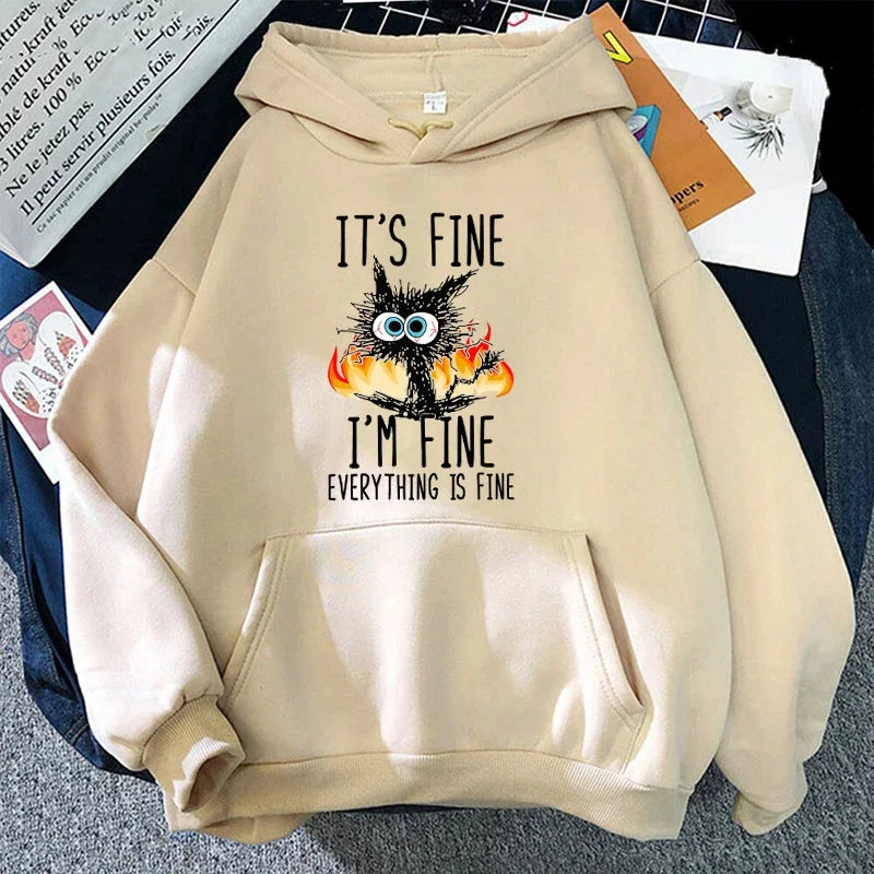It's Fine Cat Print Hoodie for Women and Men