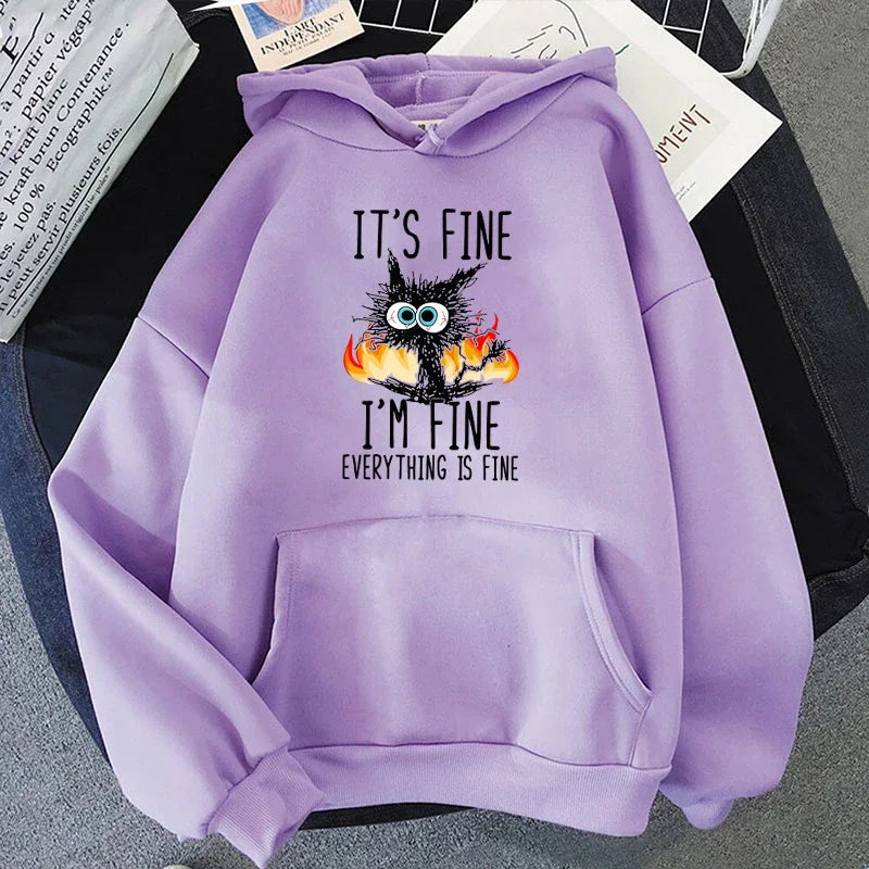 It's Fine Cat Print Hoodie for Women and Men