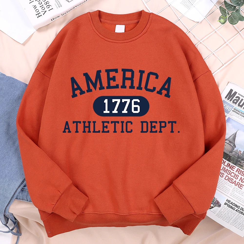 America 1776 Letter Print Hoodie Unisex Casual Pullover