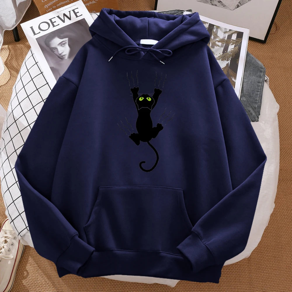 Naughty Black Cat Hoodie Harajuku Fleece Unisex