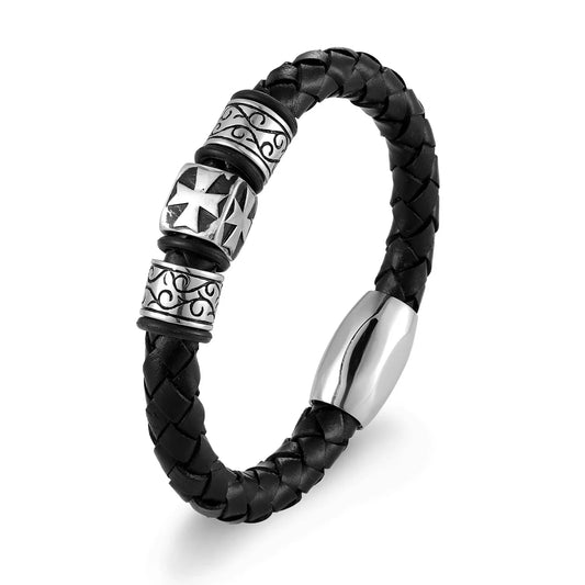 Men’s Leather Bracelet with Cross Magnet Clasp