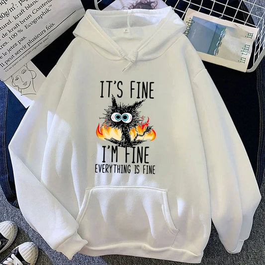 It's Fine Cat Print Hoodie for Women and Men