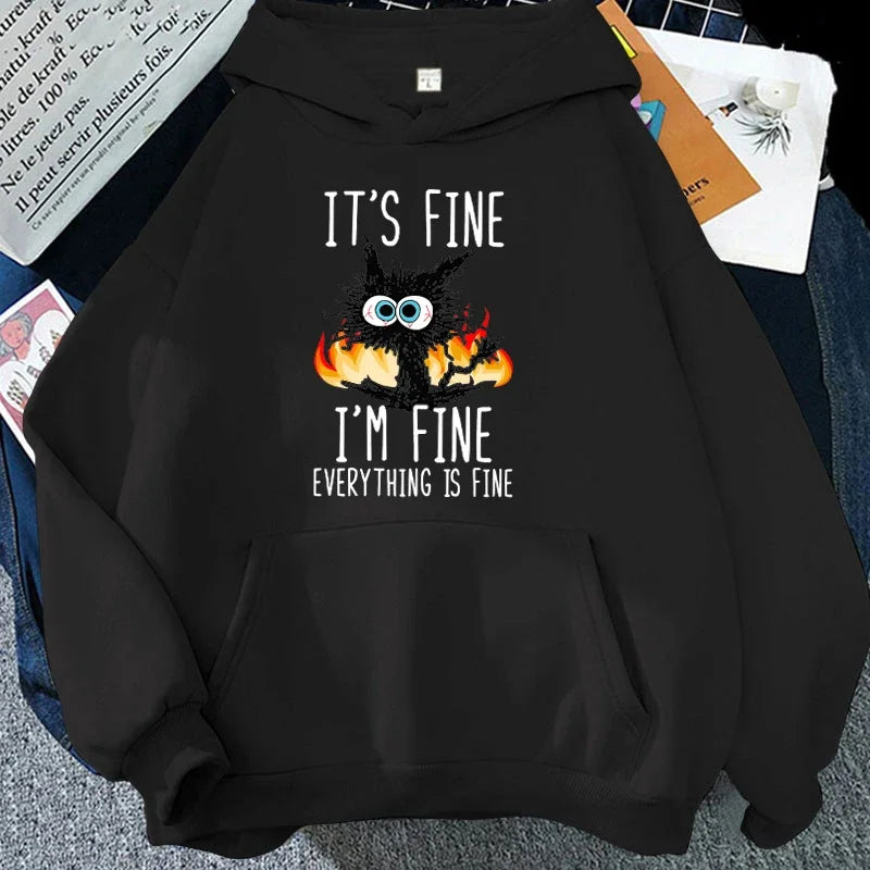 It's Fine Cat Print Hoodie for Women and Men
