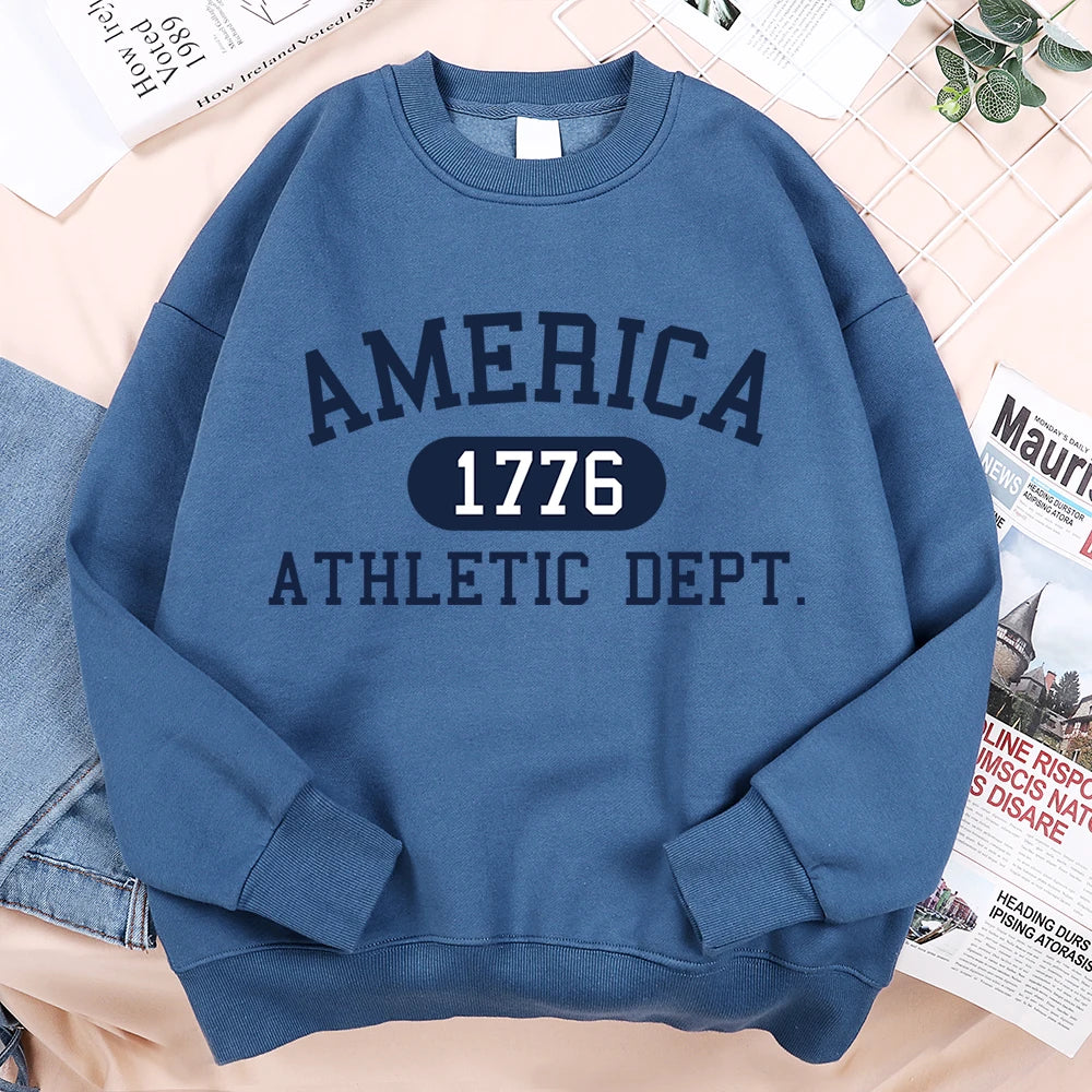 America 1776 Letter Print Hoodie Unisex Casual Pullover