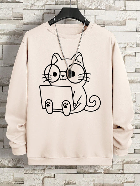 Gentleman Cat Print Streetwear Hoodie for Women
