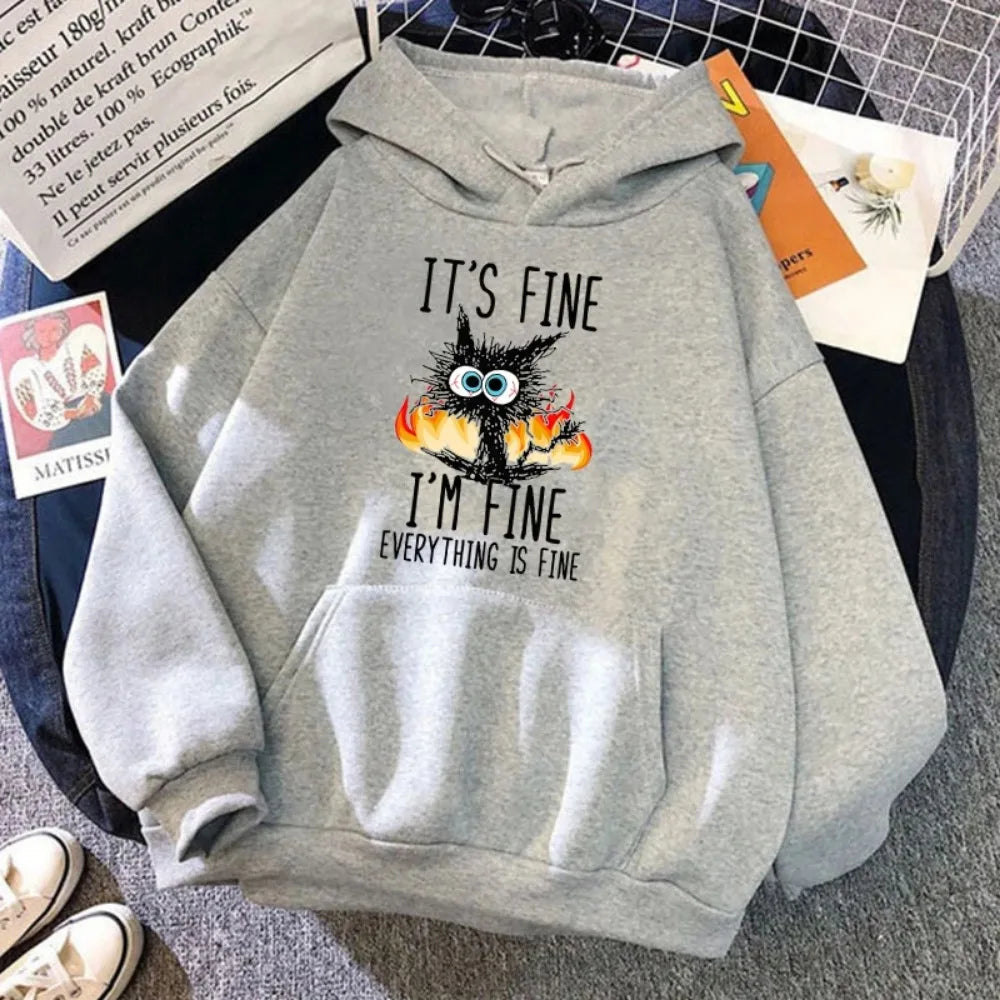 It's Fine Cat Print Hoodie for Women and Men