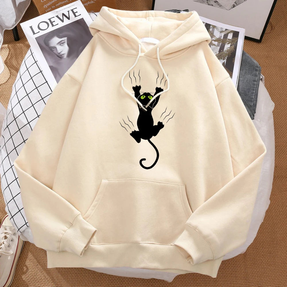 Naughty Black Cat Hoodie Harajuku Fleece Unisex