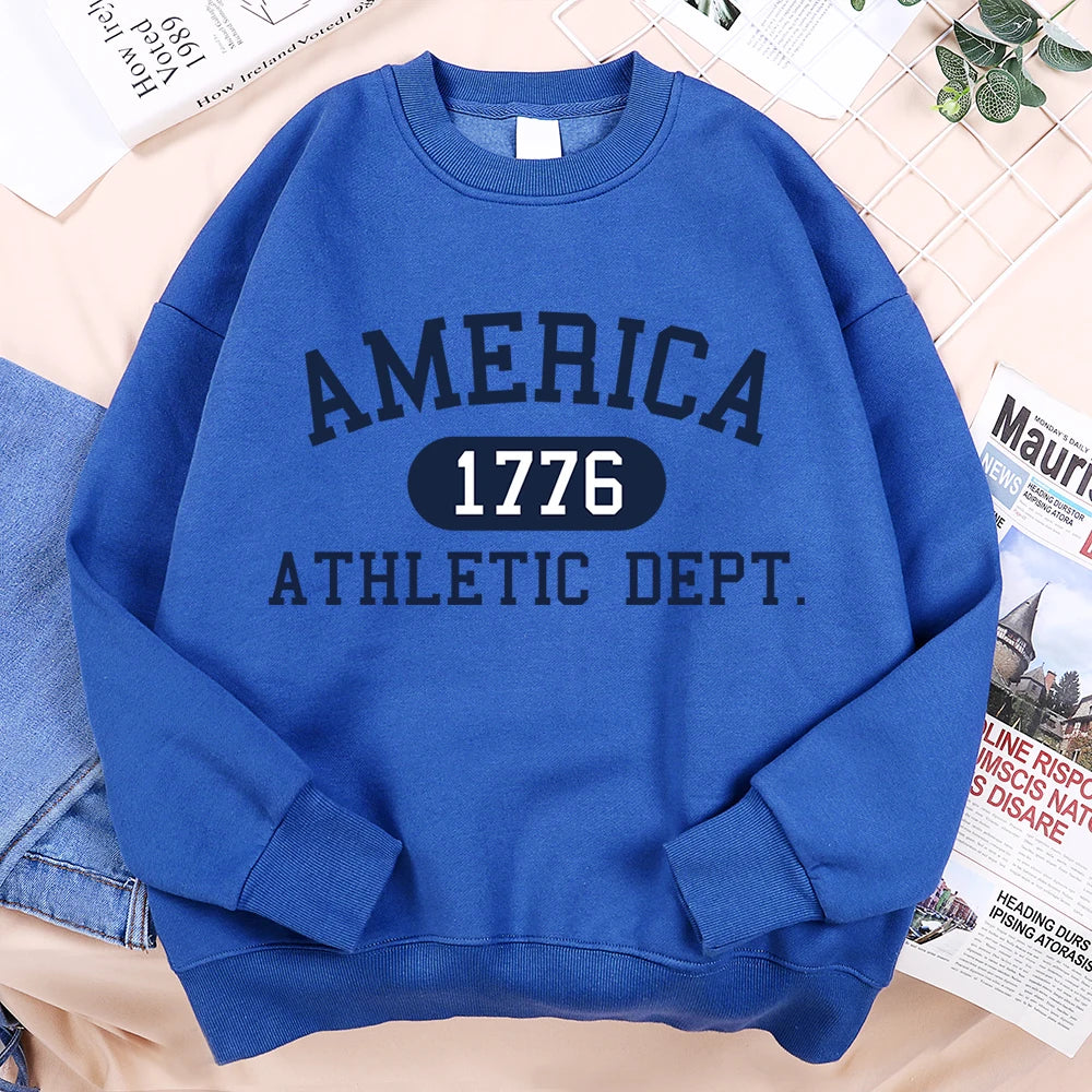 America 1776 Letter Print Hoodie Unisex Casual Pullover