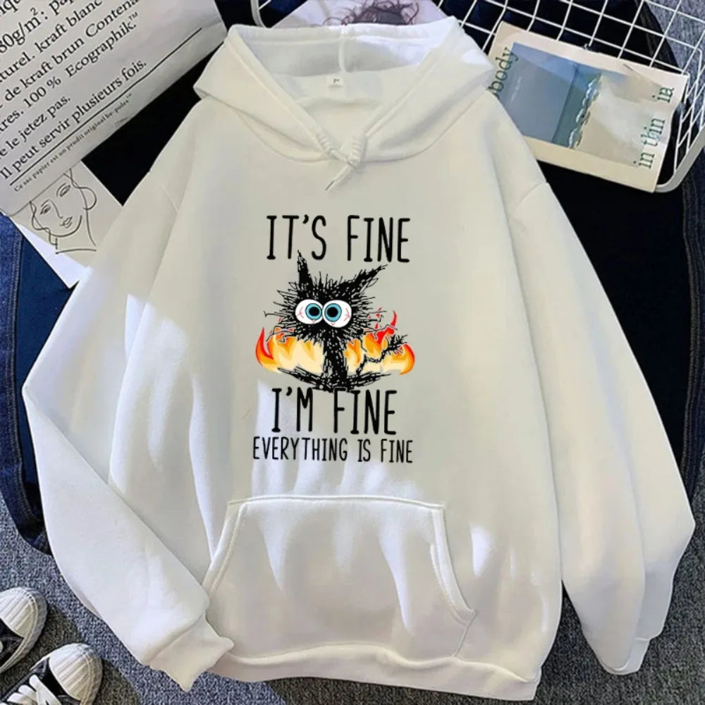 It's Fine Cat Print Hoodie for Women and Men