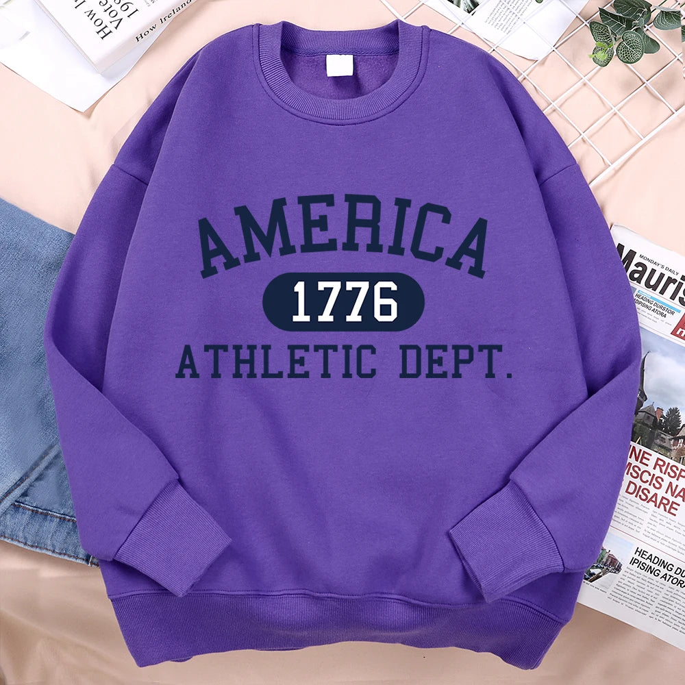 America 1776 Letter Print Hoodie Unisex Casual Pullover