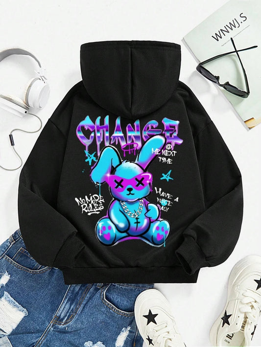 Trendy Rabbit Cartoon Oversized Sweatshirt for Women