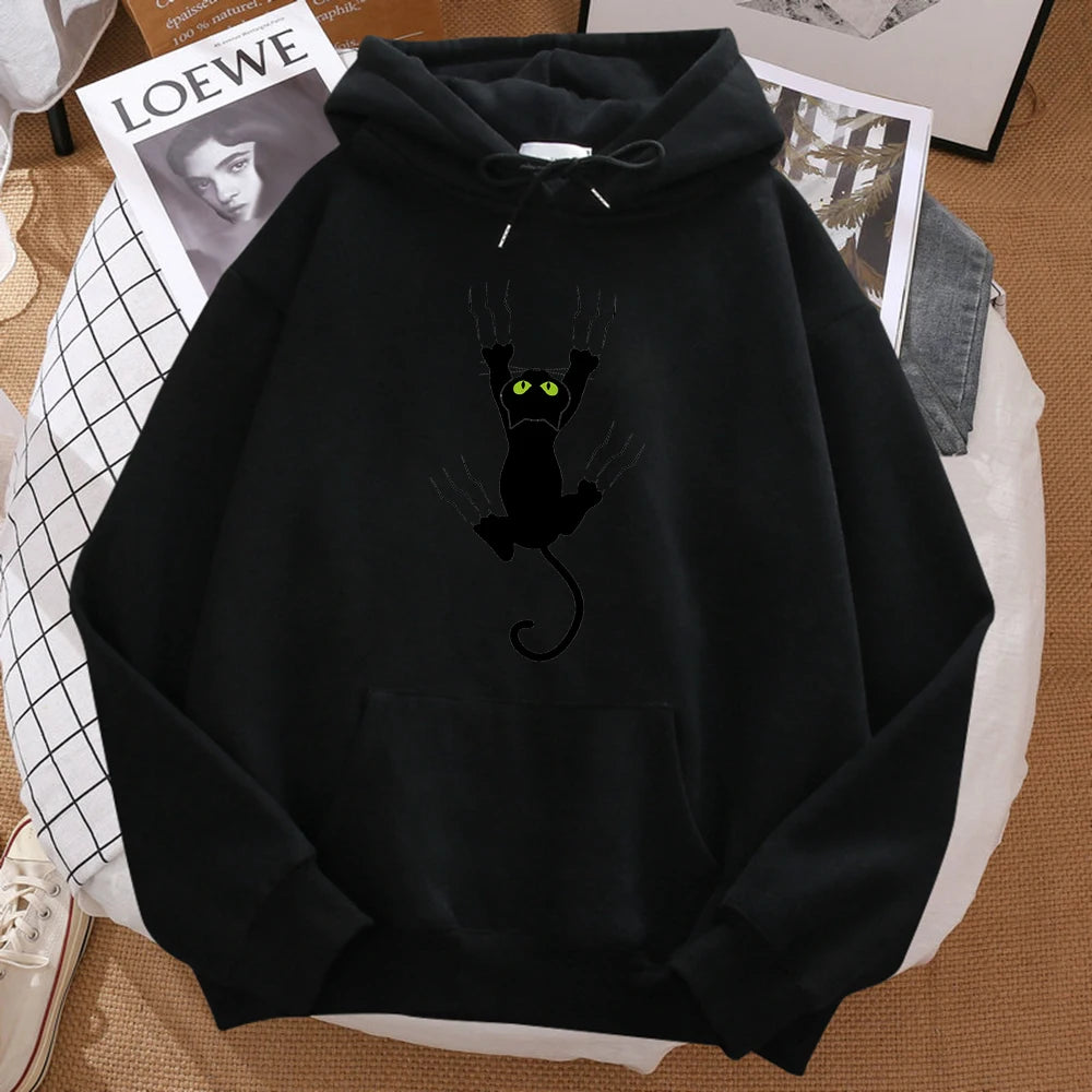 Naughty Black Cat Hoodie Harajuku Fleece Unisex