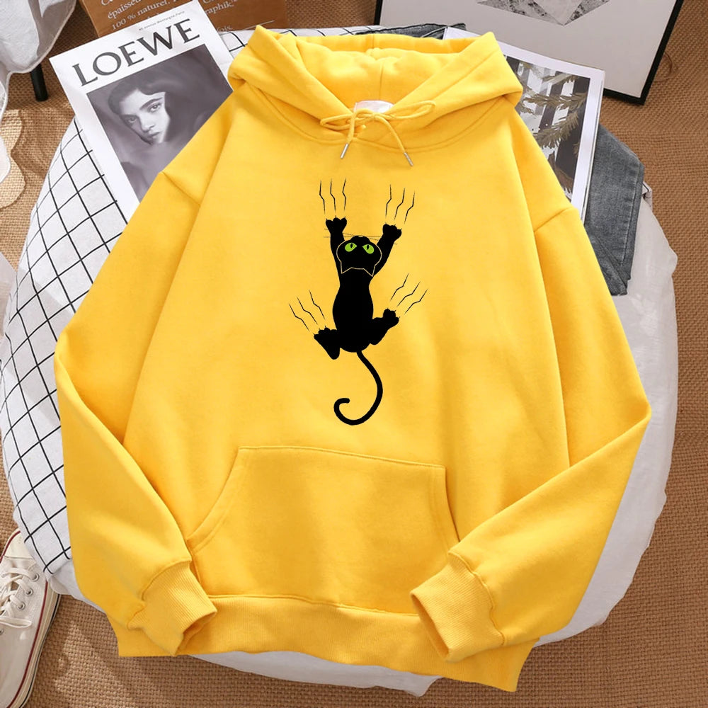 Naughty Black Cat Hoodie Harajuku Fleece Unisex