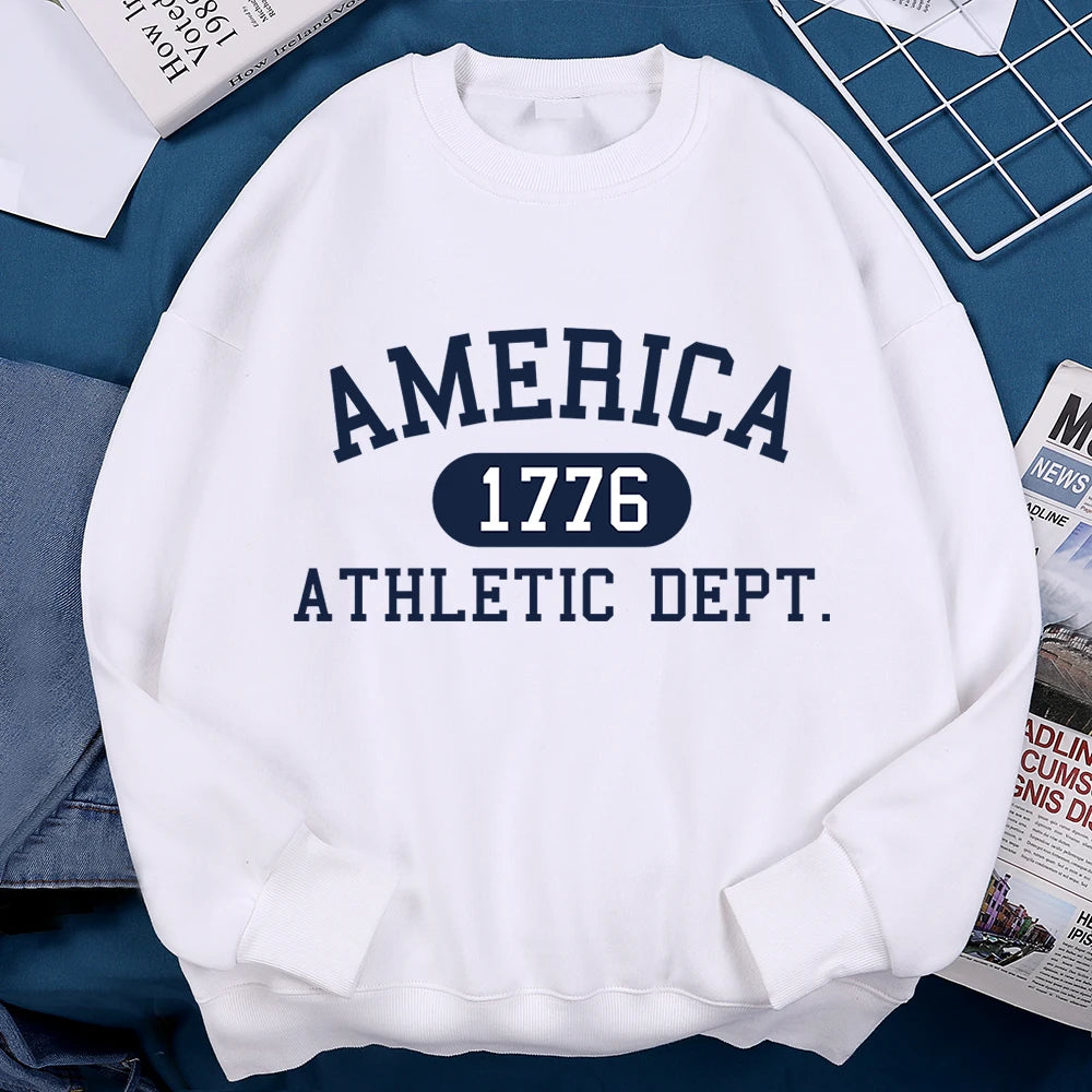 America 1776 Letter Print Hoodie Unisex Casual Pullover