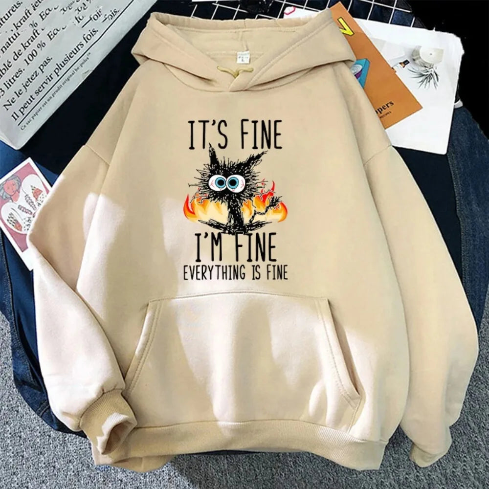 It's Fine Cat Print Hoodie for Women and Men