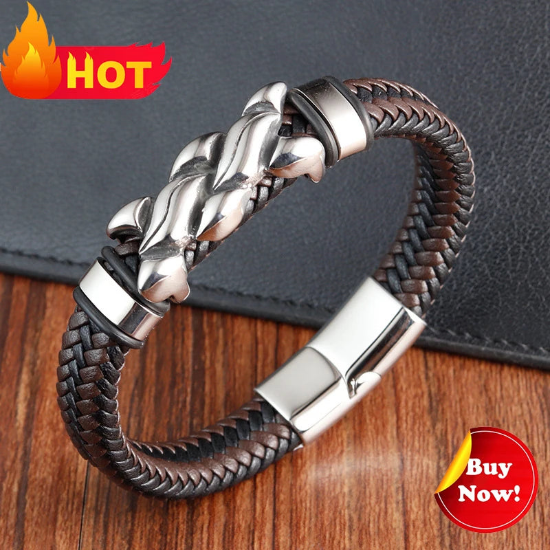 Vintage Leather Viking Bracelet for Men